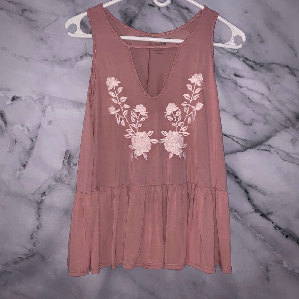 Dusty Pink Peplum Top with Floral Detailing